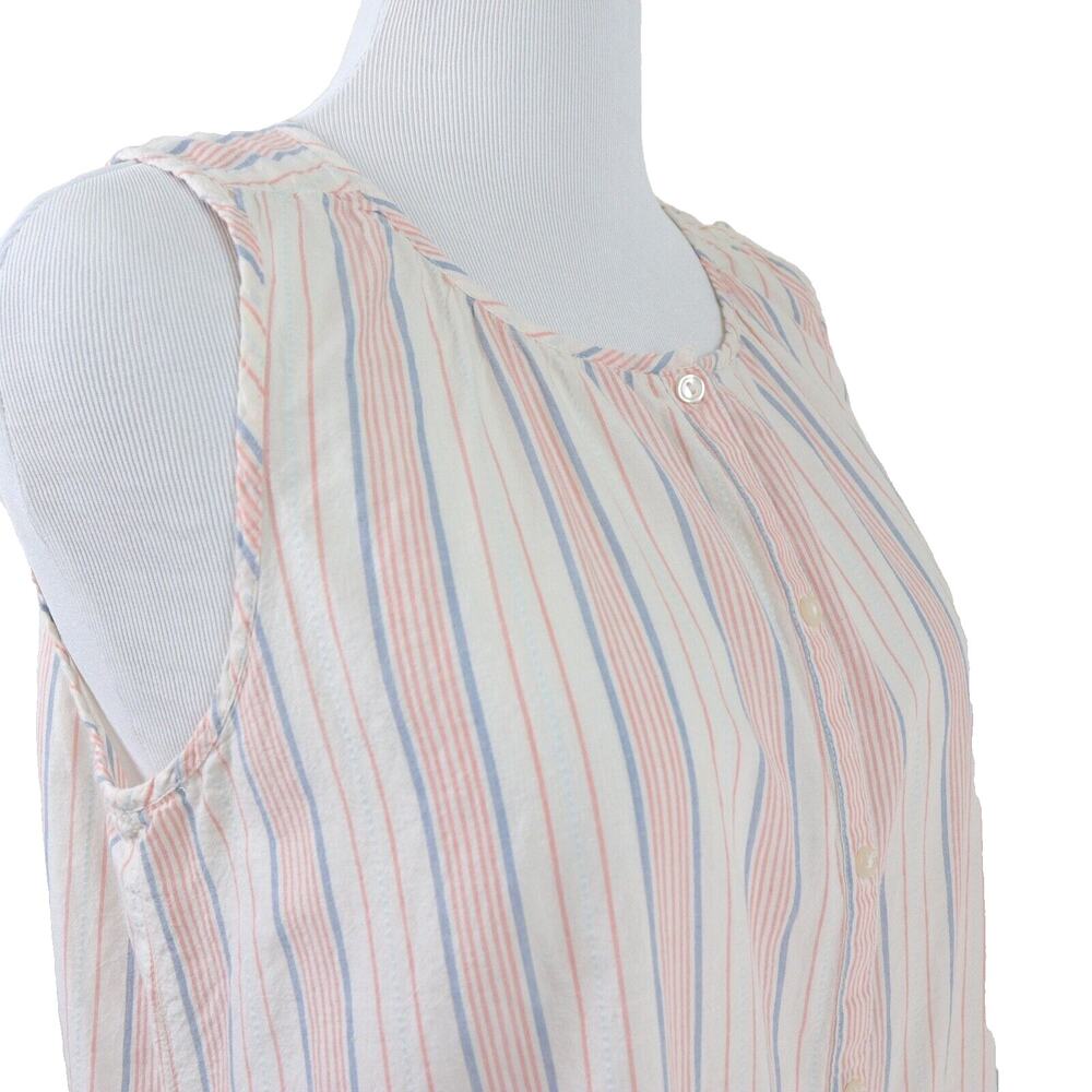 Lucky Brand Size L Top Lightweight Cotton Striped Blue Peach - Picture 7 of 10
